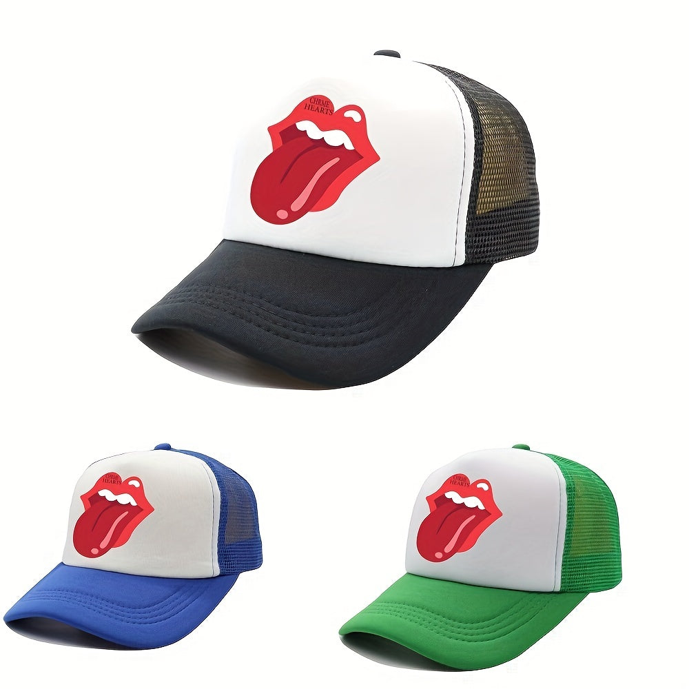 Red Lips Print Trucker Hat Hip Hop Cartoon Mesh Baseball Cap