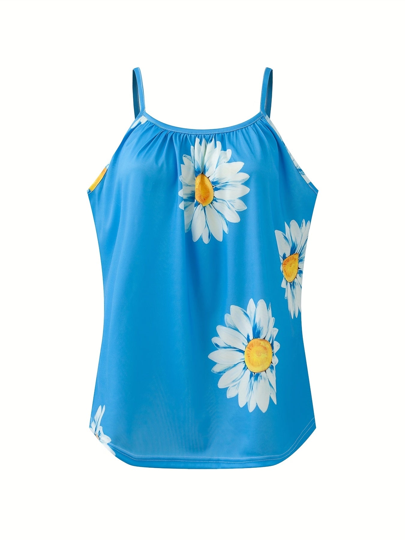 Floral Print Round Neck Plus Size Cami Top