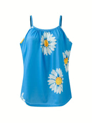Floral Print Round Neck Plus Size Cami Top