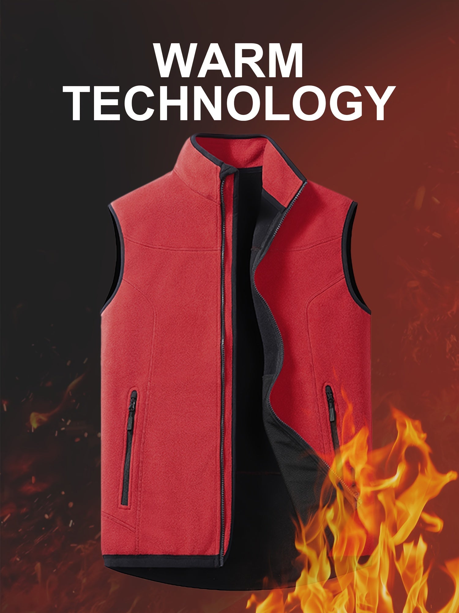 Men's Warm Stand Collar Vest Full Zip Windproof Thermal Vest