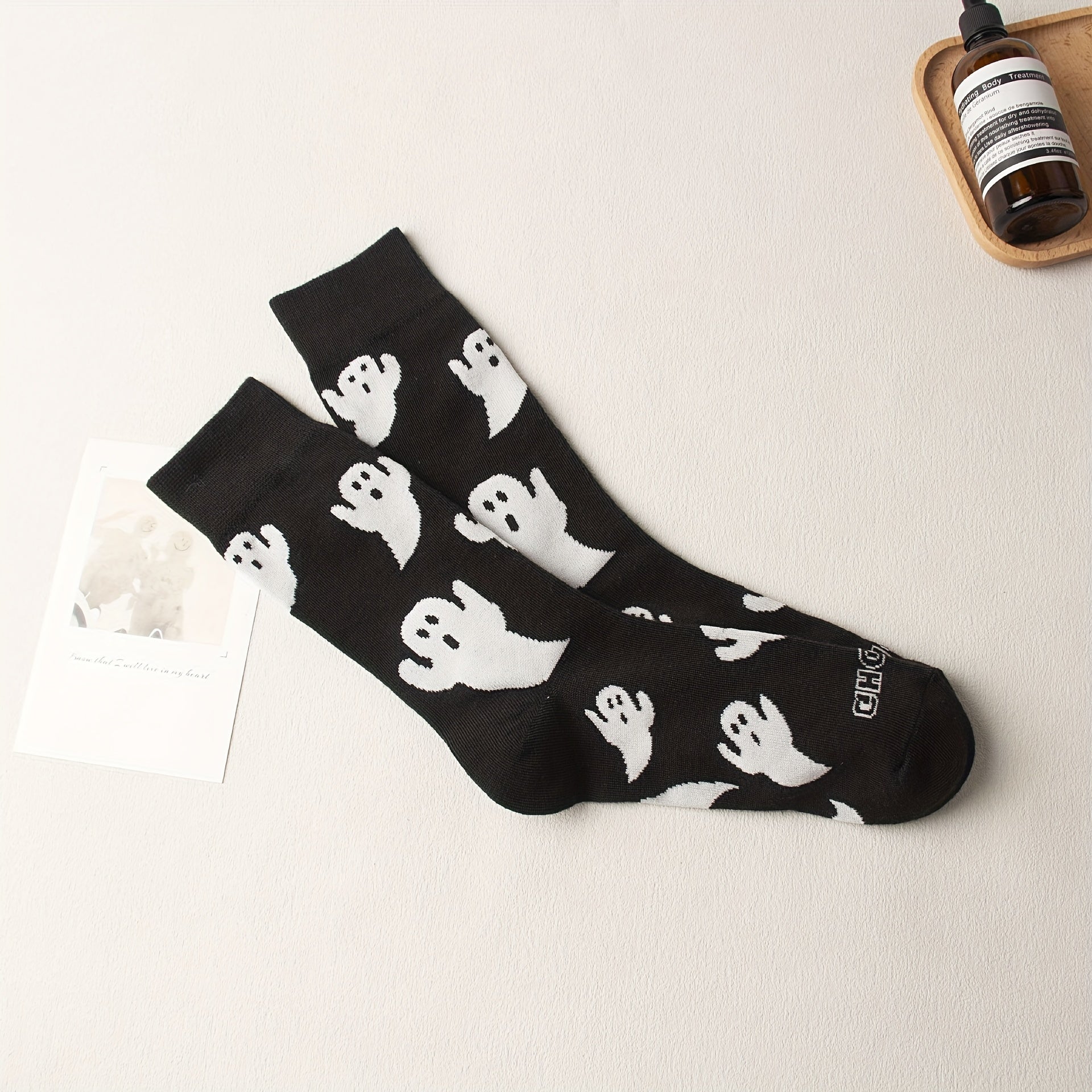 Cartoon Ghost Print Socks Halloween Mid Tube Women's Stockings