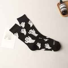 Cartoon Ghost Print Socks Halloween Mid Tube Women's Stockings