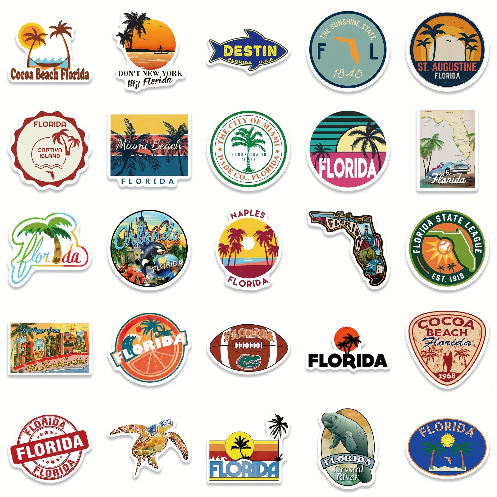 50pcs Florida Graffiti Stickers for Water Bottles Laptop Phone Skateboard