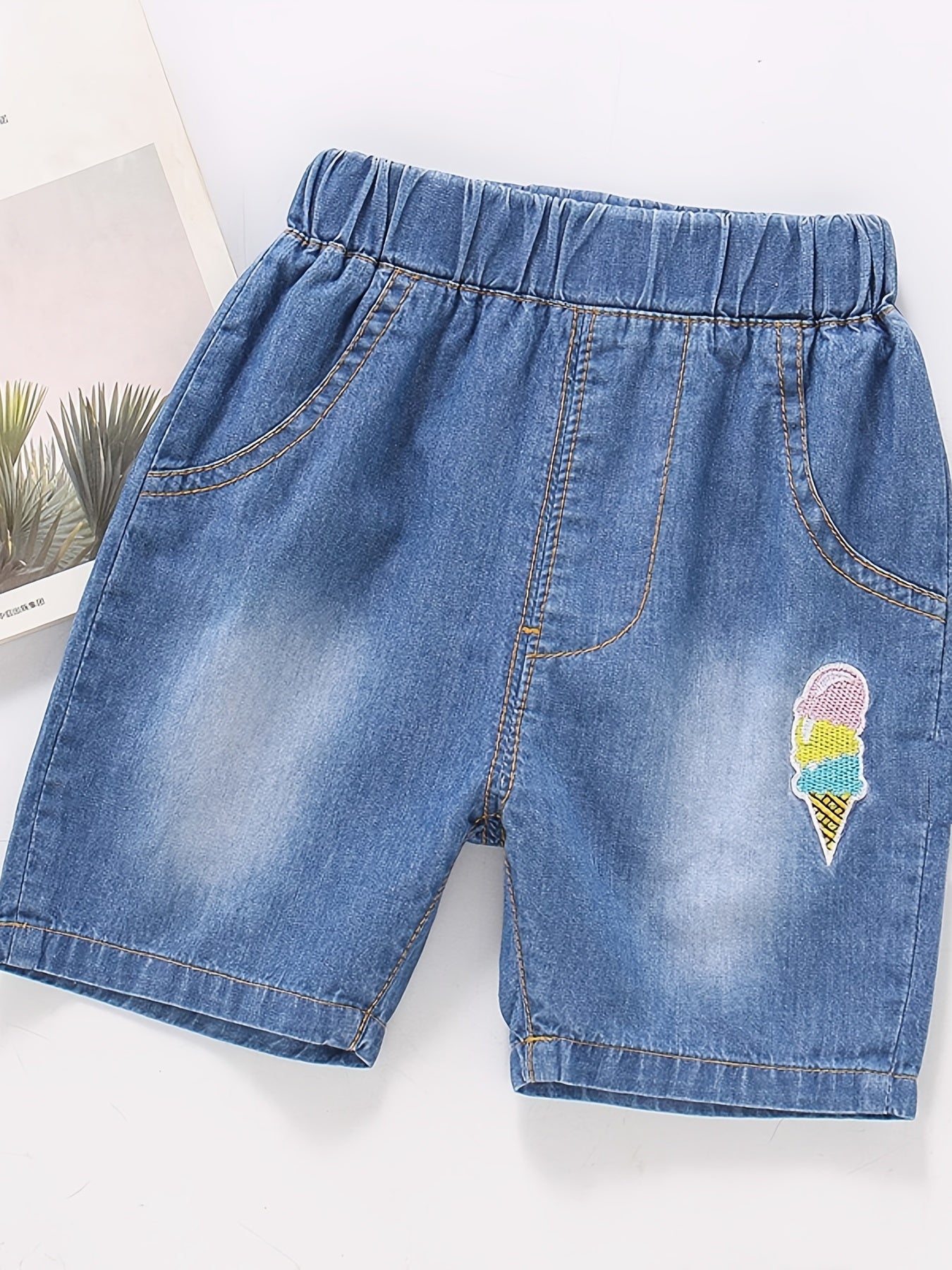 Boys Embroidered French Fries Ice Cream Shorts for Summer