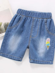 Boys Embroidered French Fries Ice Cream Shorts for Summer