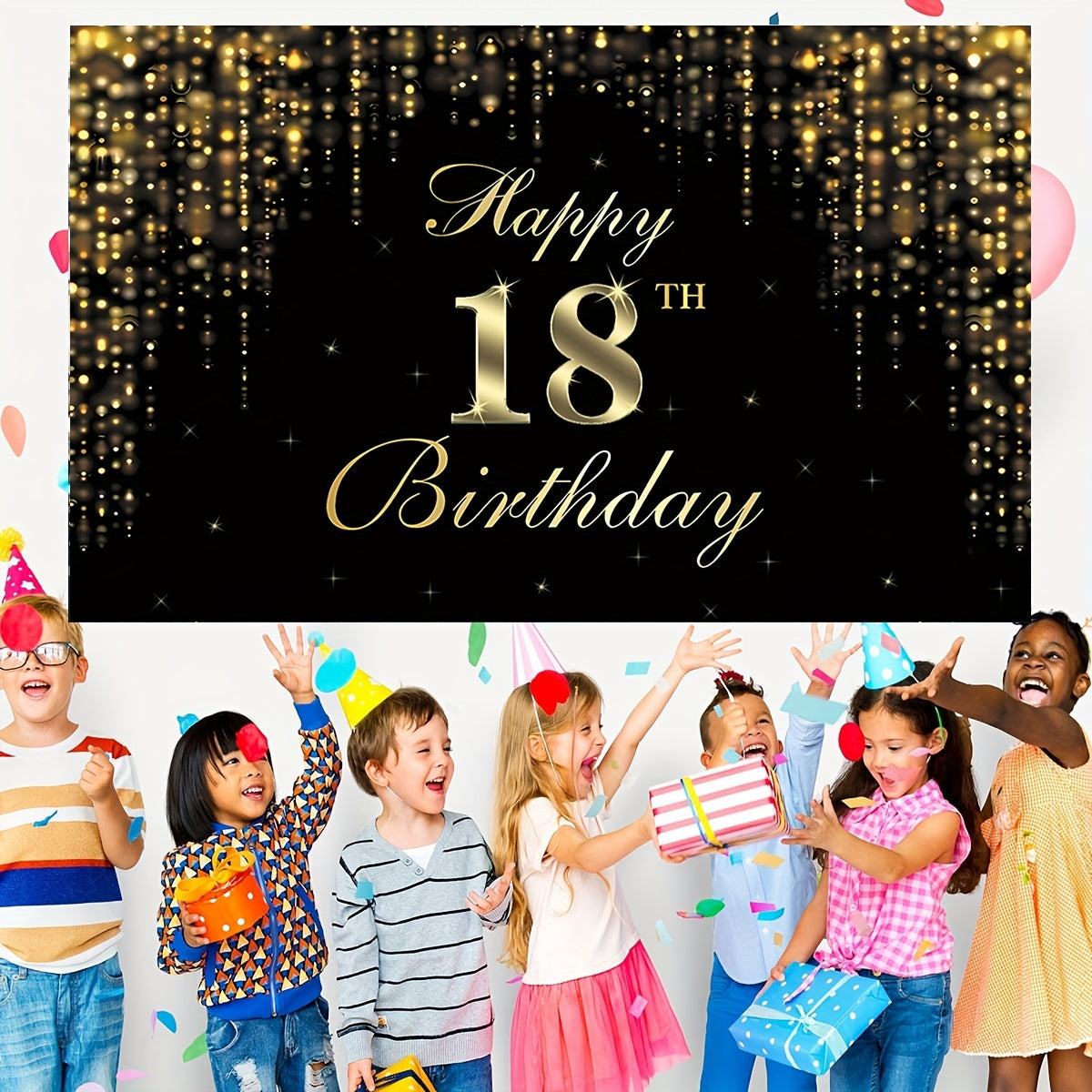 Happy 18th Birthday Banner Backdrop Golden Sweet 18 Birthday Sign