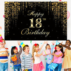 Happy 18th Birthday Banner Backdrop Golden Sweet 18 Birthday Sign