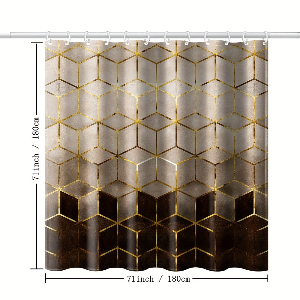Brown Gradient Shower Curtain Honeycomb Plaid Print With Hooks