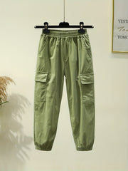 Girls Casual Cargo Pants Loose Fit Street Style Elastic Waist Trousers