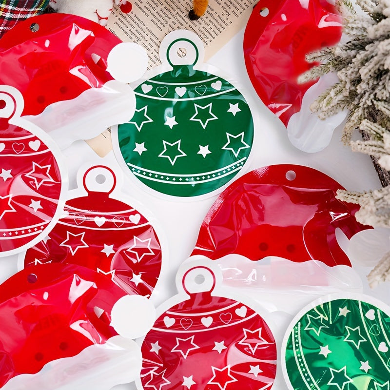 10pcs Christmas Double Santa Hat Holiday Party Self Adhesive Bag