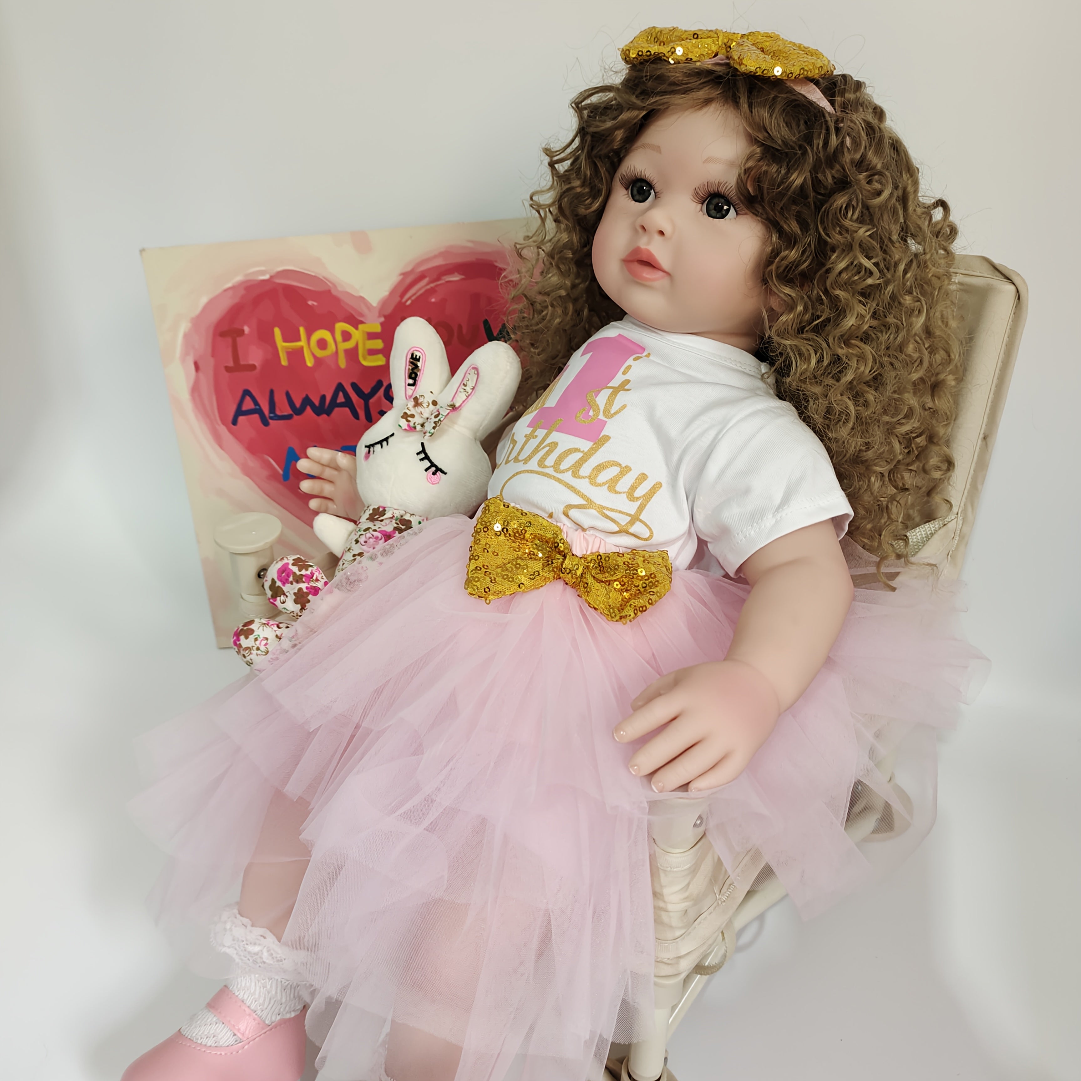 24 Inch Soft Fabric Realistic Reborn Girl Doll with Long Curly Hair