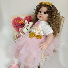 24 Inch Soft Fabric Realistic Reborn Girl Doll with Long Curly Hair