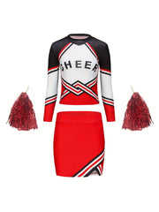 Kids Cheerleading Suit Long Sleeve Party Short Skirt