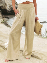High Waist Wide Leg Pants Solid Beach Casual Pants