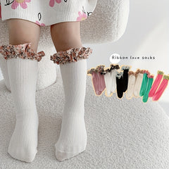 Girls Kids Ribbon Lace Ruffled Socks Soft Comfy Stockings