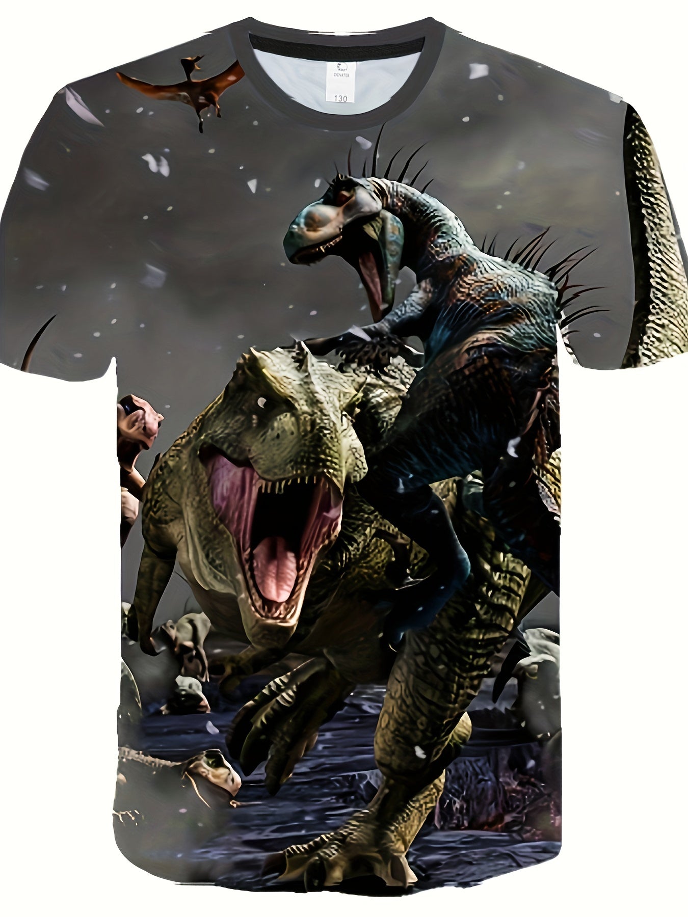 Boy's Dino Print T-shirt Active Stretch Short Sleeve Tee Kid's Clothing