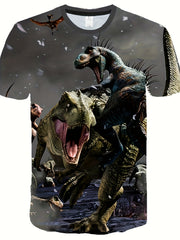 Boy's Dino Print T-shirt Active Stretch Short Sleeve Tee Kid's Clothing