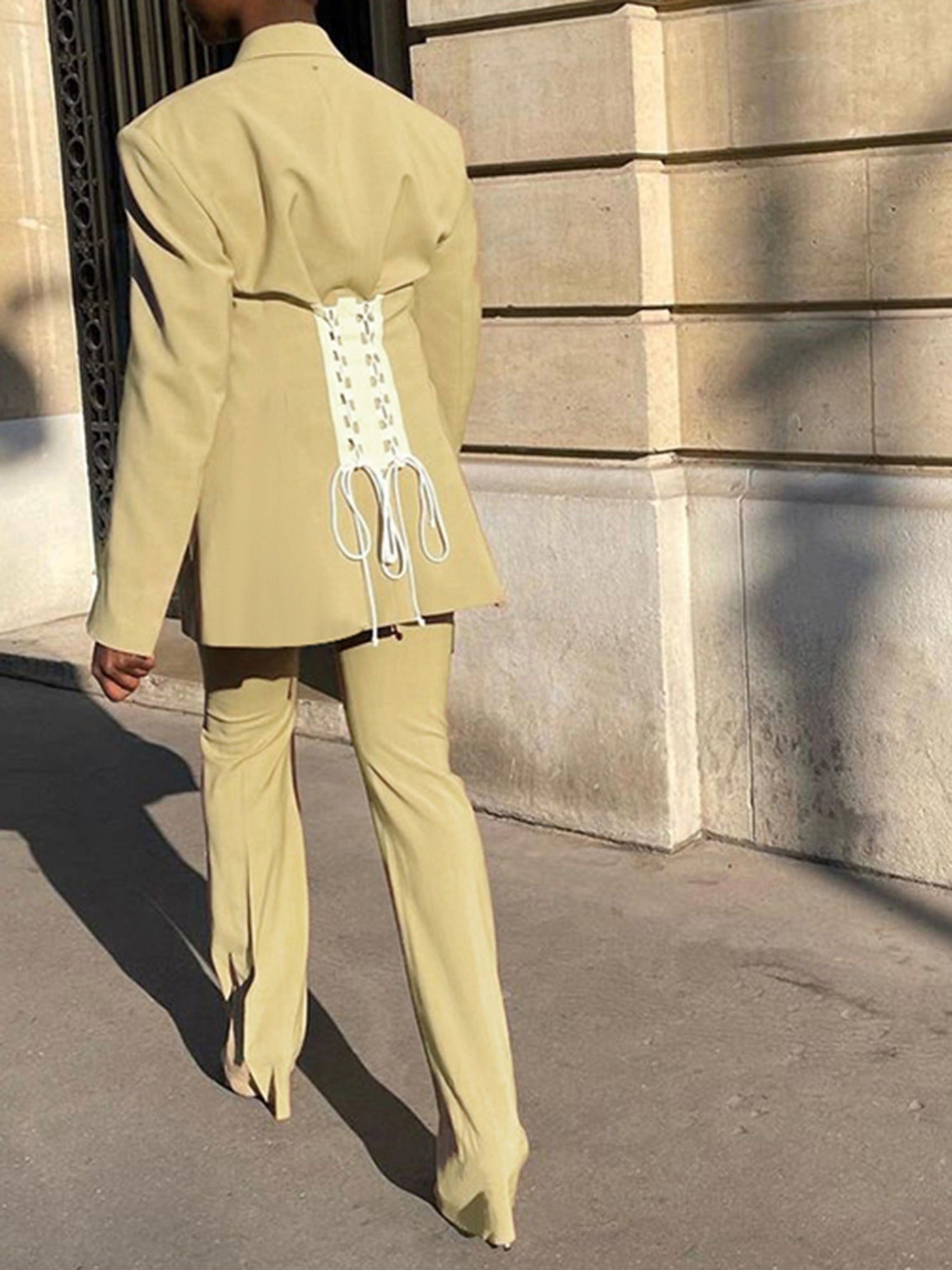 Women's Lace Up Shoulder Vest Top Bodycon Blazer