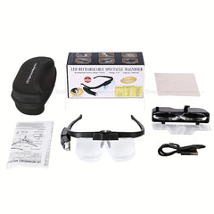Adjustable Head-mounted Magnifier 4.5X LED Light Rechargeable
