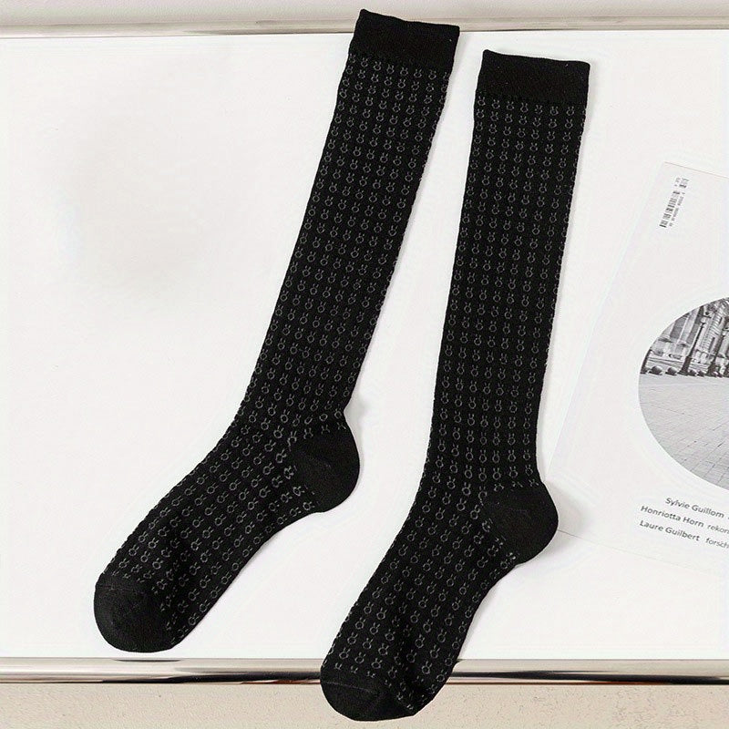Bunny Jacquard Calf Socks Lolita Hollow Out Mesh Knee High Socks