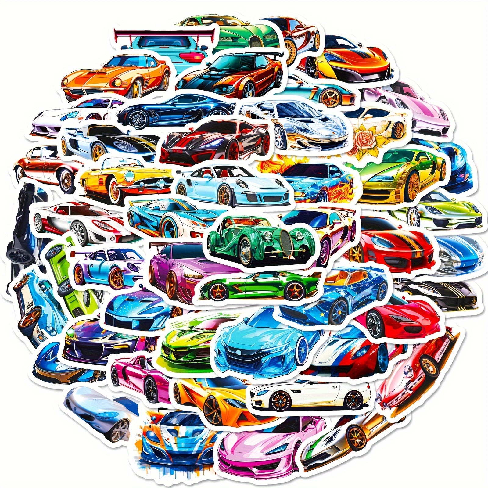50pcs Cartoon Sports & Supercar Vinyl Stickers Waterproof