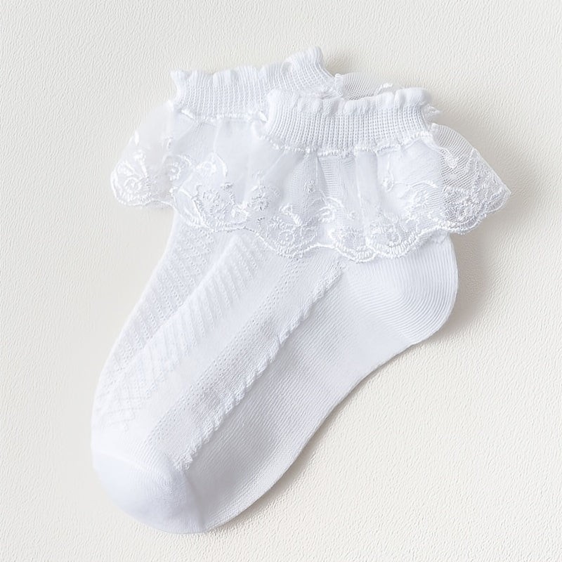 4 Pairs Princess Socks for Girls Breathable Design Ruffle & Lace Trim Comfort