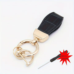 Plaid Faux Leather Car Keychain Pendant with Decor