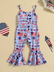 Girls' Cow Print Flare Bell Bottom Jumpsuit Vacation Outfit