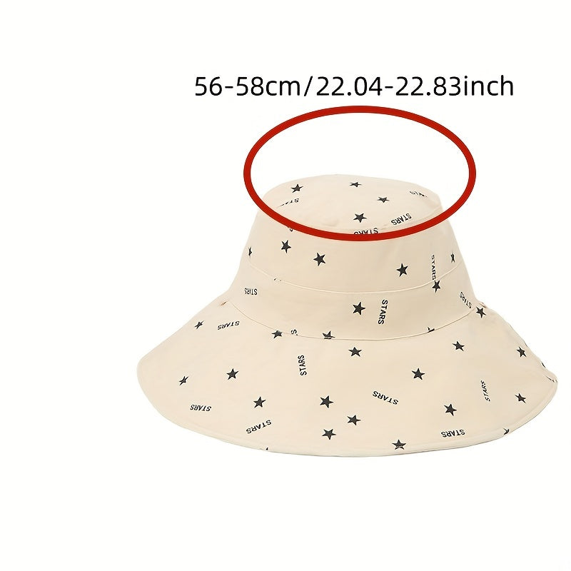 Stars Print Reversible Buckle Hat Wide Brim Solid Causal Sun Hat