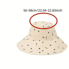 Stars Print Reversible Buckle Hat Wide Brim Solid Causal Sun Hat