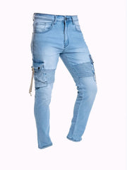 Men's Slim Fit Pocket Jeans Casual Street Style Distressed Denim Pants