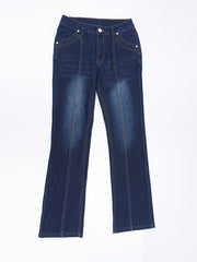 Mid Rise Flare Jeans Slash Pockets Bell Bottom Wide Leg Slim Fit Denim Pants