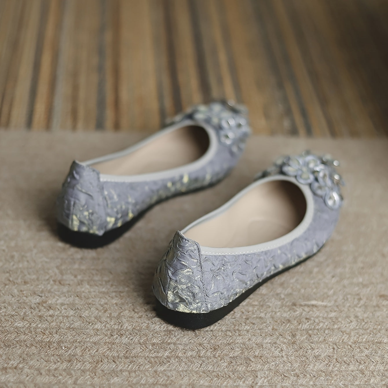 Rhinestone Ballet Flats Pointed Toe Slip-On Shoes