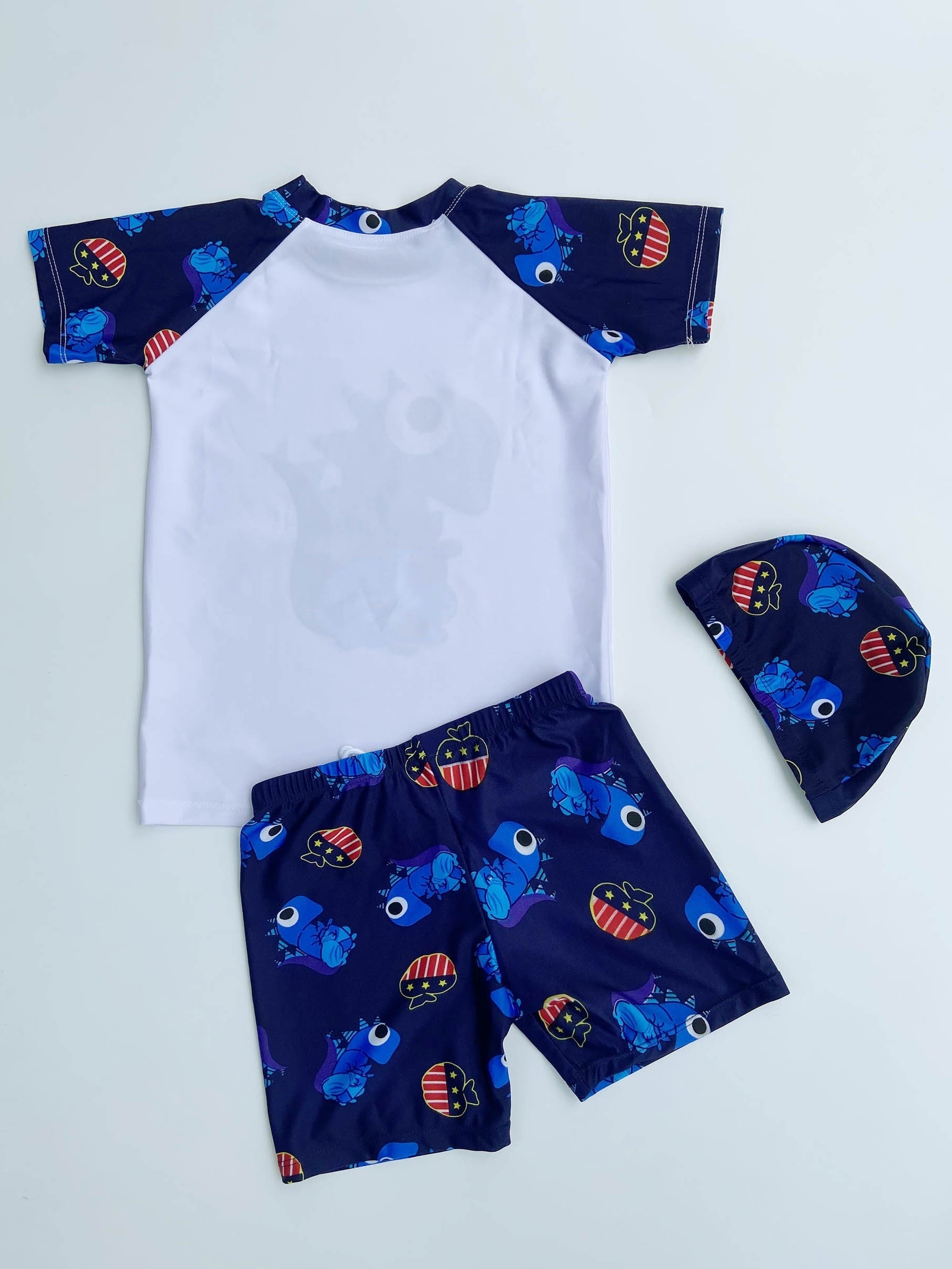Boys Dino Swim Set Trunks & Tops & Cap, Beach Vacation Kids Clothes