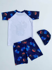 Boys Dino Swim Set Trunks & Tops & Cap, Beach Vacation Kids Clothes
