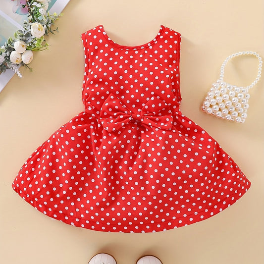 Toddler Baby Girls Bow Polka Dot Sleeveless Dress Princess Dress For Party