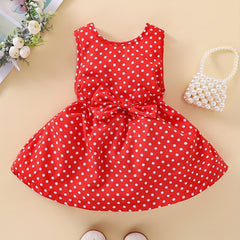 Toddler Baby Girls Bow Polka Dot Sleeveless Dress Princess Dress For Party