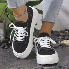 Women's Platform Canvas Shoes Lace Up Low Top Sneakers