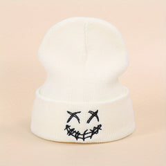 Happy Face Embroidery Knitted Hat for Men Women Teen