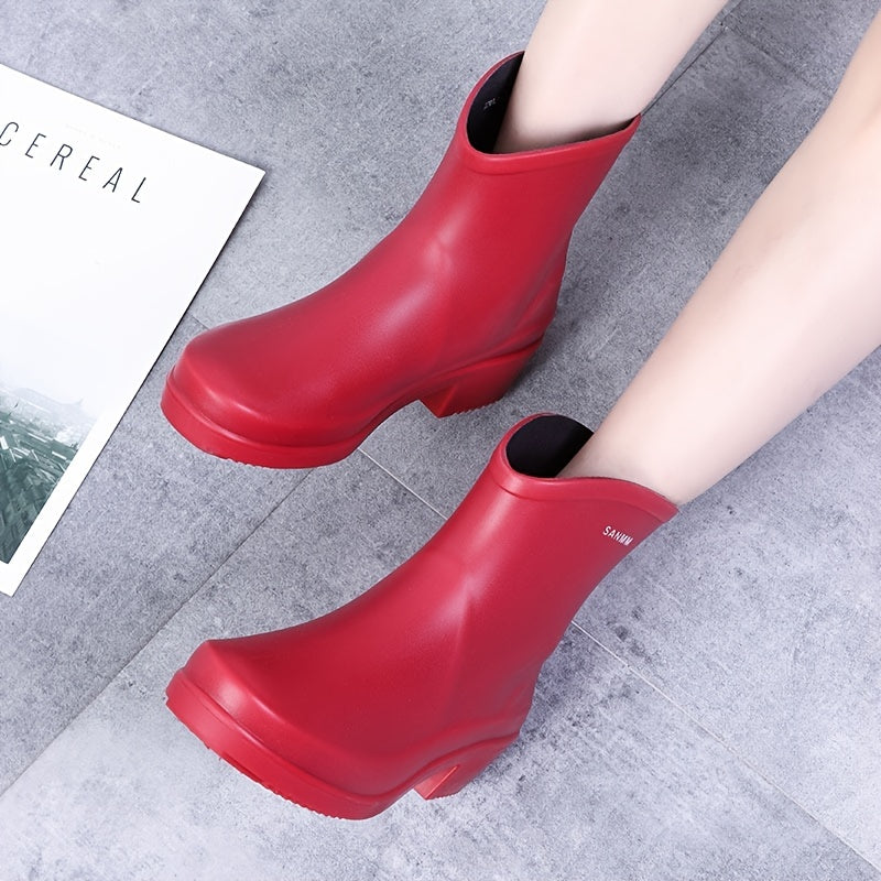 Chunky Heeled Rain Boots Women's Waterproof High Boots