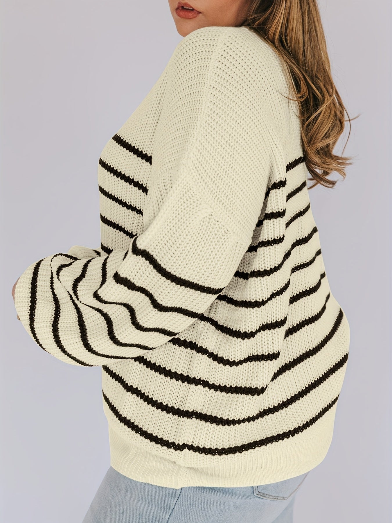 Stripe Print Long Sleeve Casual Sweater