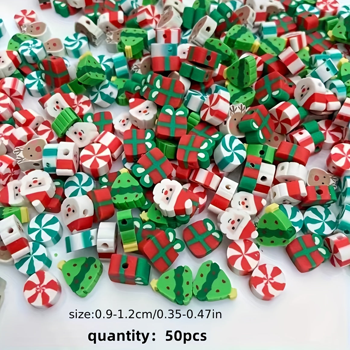 50pcs Christmas Polymer Clay Beads Jewelry Making DIY Bracelet Necklace