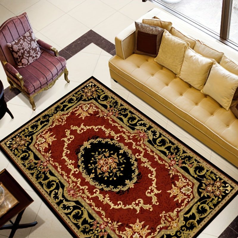 Red Vintage Flower Kitchen Rug Anti Fatigue Boho Absorbent Non Slip Soft