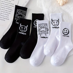 6 Pairs Devil Print Socks Halloween Mid Tube Women's Stockings
