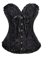 Jacquard Lace Up Bustiers Ruffle Strapless Corsets