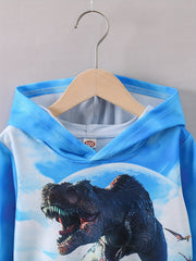 Dino 3D Print Boys Hooded Sweatshirt Spring Fall Long Sleeve Kids Clothing