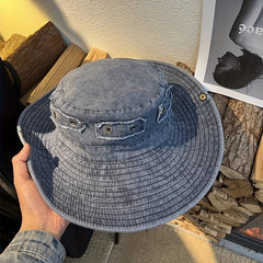 Vintage Washed Cowboy Fisherman Hat Summer Outdoor Big Brim Sun Protection Hat