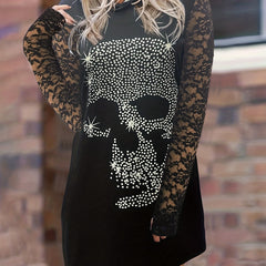 Gothic Dress Women's Rhinestone Skull Hooded Bodycon Dress