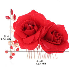Bridal Rose Flower Hair Comb Rhinestone Hair Pin
