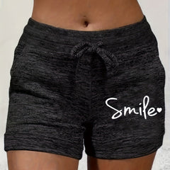 Smile Print Drawstring Shorts Casual Shorts For Summer